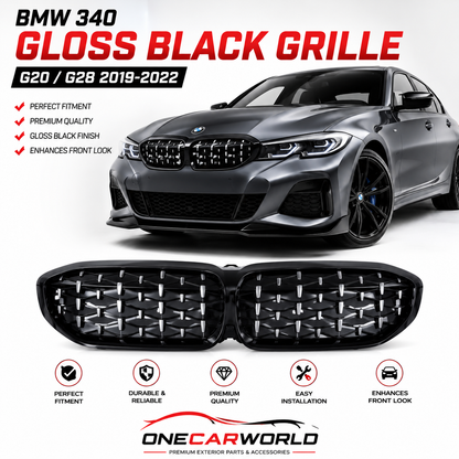 BMW 3 Series G20 G28 2019-2022 Diamond Front Kidney Grille Silver Replacement Grills Onecarworld