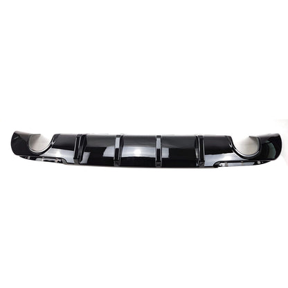 Glossy black rear diffuser with shark fin design and round tip cutouts for Chrysler 2012–2015, aerodynamic rear bumper accessory.