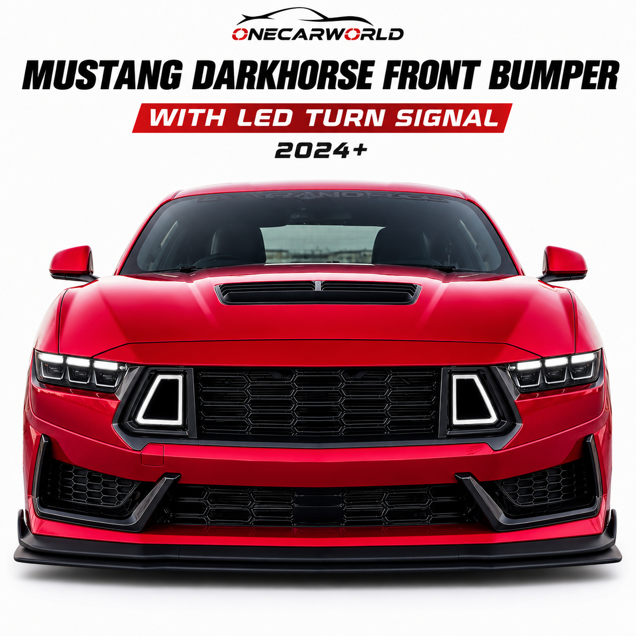 2024+ Ford Mustang Dark Horse Style Front Bumper Conversion – LED Grille – Black – Onecarworld