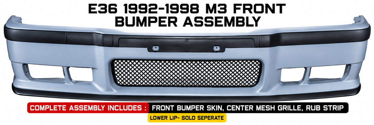 BMW E36 1992-1998 M3 Style Front Bumper Assembly with Center Mesh Grille & Rub Strip – Onecarworld