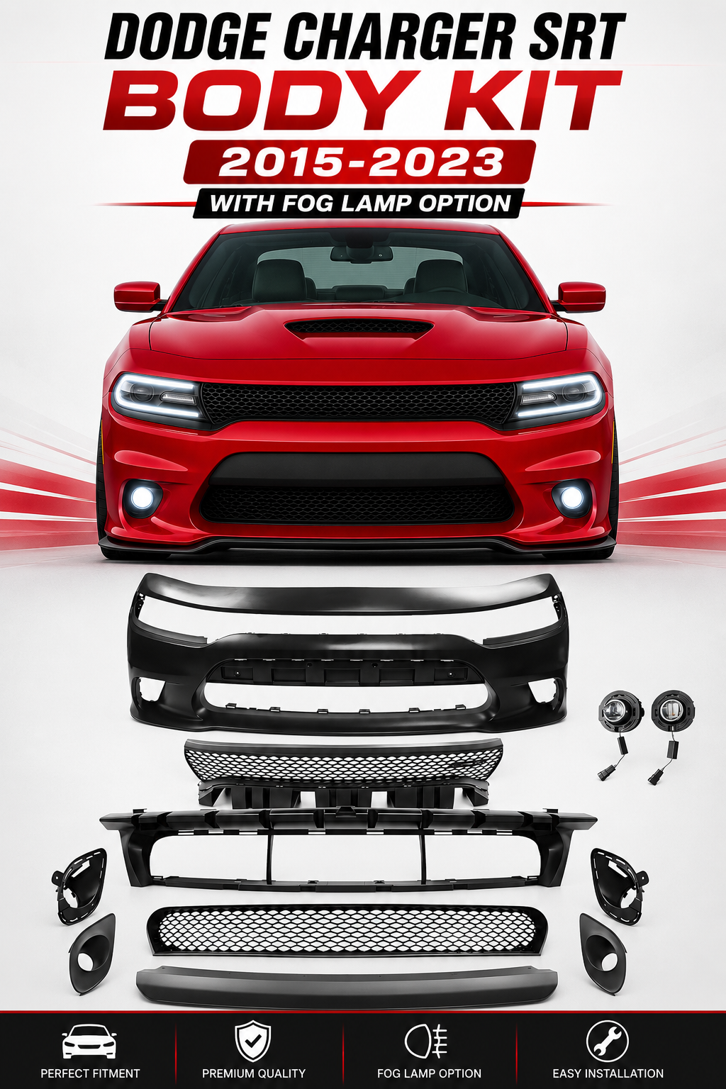 Dodge Charger Front Bumper SRT Body Kit 2015-2023 With Fog Lamp Option Black Onecarworld