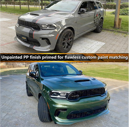 For 2021–2025 Dodge Durango SRT Style Front Bumper Lip (Unpainted) & Rear Diffuser (Gloss Black) Conversion Kit