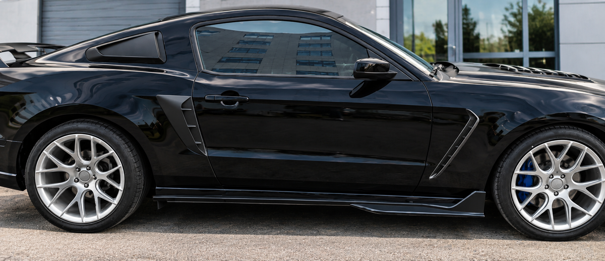 Ford Mustang GT500 Style 
2010-2014 Glossy Black Side Skirts  for all trims Onecarworld