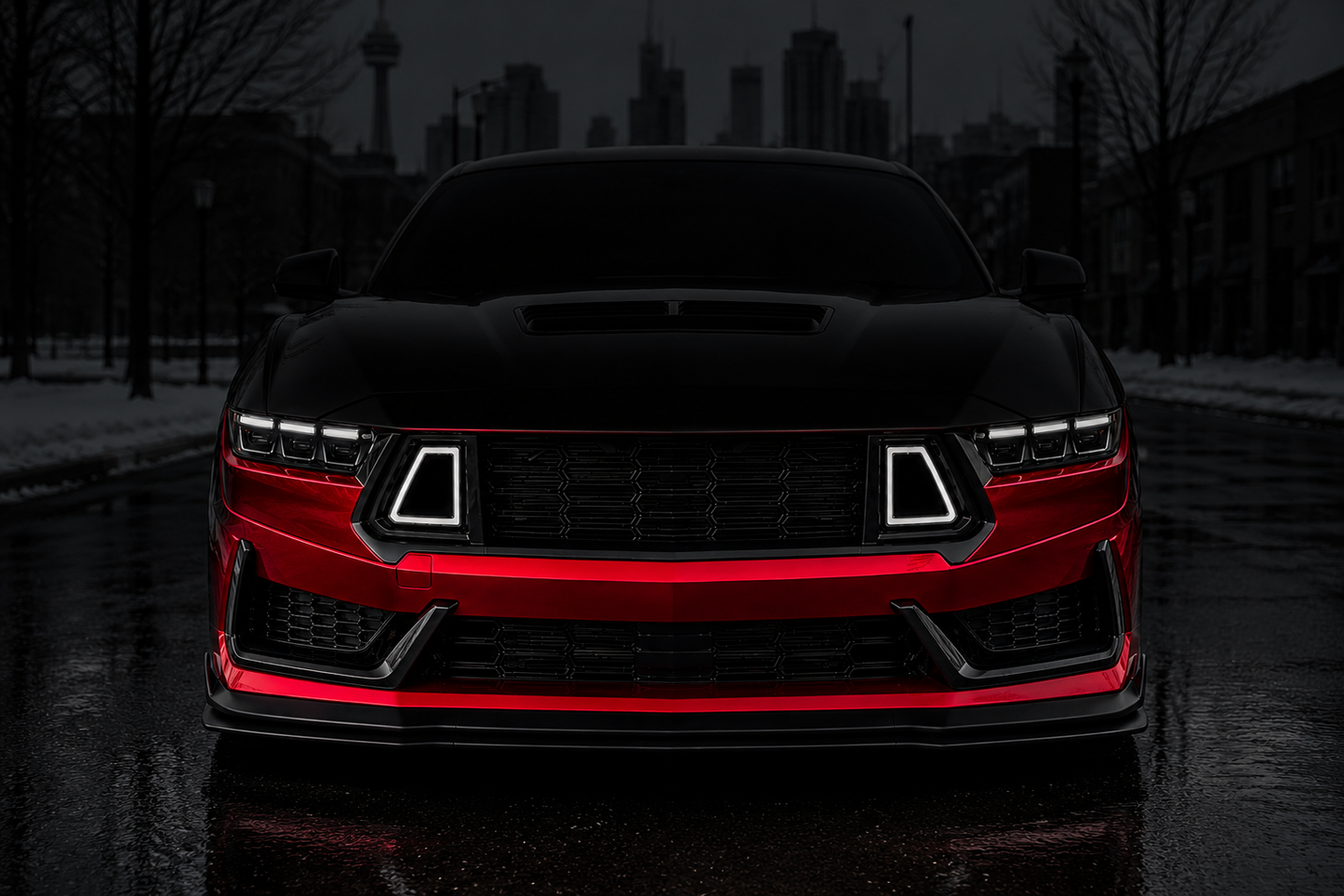 2024+ Ford Mustang Dark Horse Style Front Bumper Conversion – LED Grille – Black – Onecarworld
