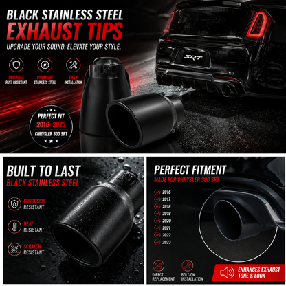 Chrysler 300 2015-2023 SRT Style Round Exhaust Tips Black Stainless Steel Pair Onecarworld