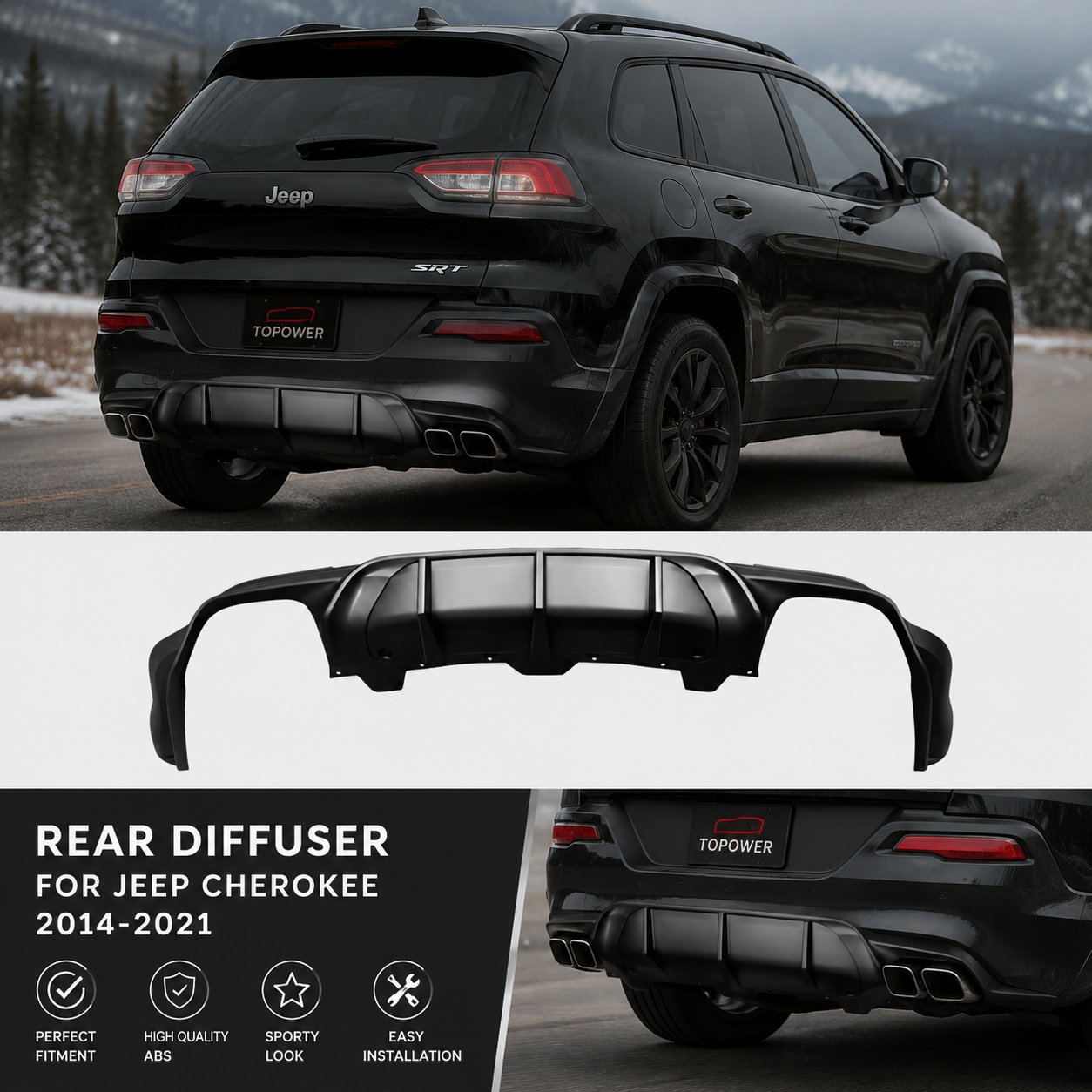 Jeep Grand Cherokee SRT Rear Diffuser Gloss Black Dual Exhaust 2014-2021 Onecarworld