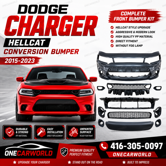 Dodge Charger Front Bumper Kit Hellcat Conversion 2015-2023 Without Fog Lamp Option Unpainted PP Onecarworld