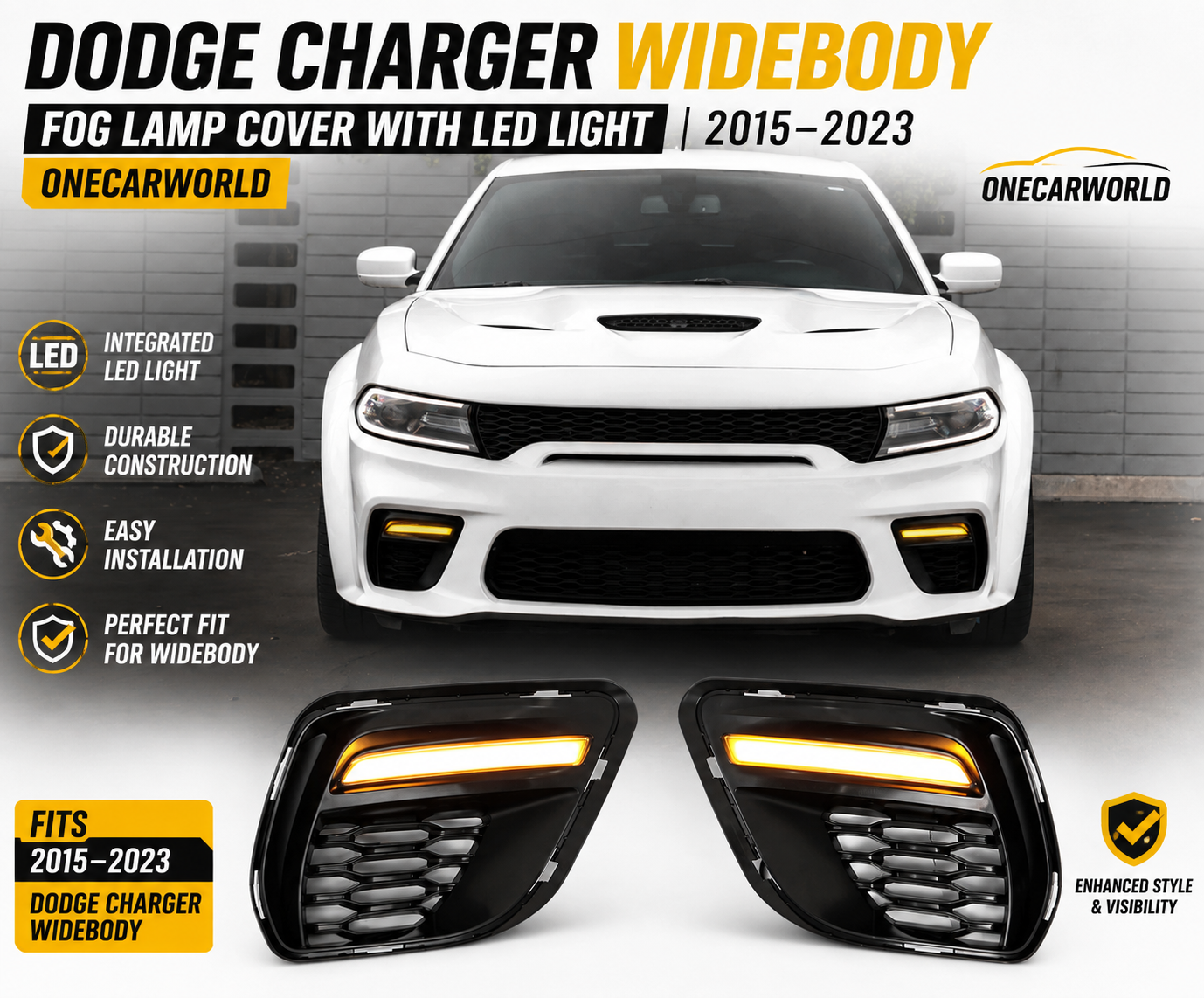 Dodge Charger Widebody Fog Lamp Cover with LED Light | 2015–2023 | Onecarworld