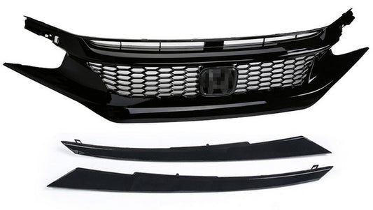 Honda Civic 10th Gen 2016-2018 Small Honeycomb Style Front Grille with Eyebrow – Gloss Black