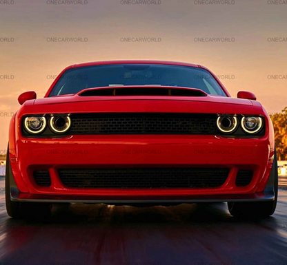 Front View of 2015–2023 Dodge Challenger with Demon Style Front Bumper Kit Installed – Wide Body Look