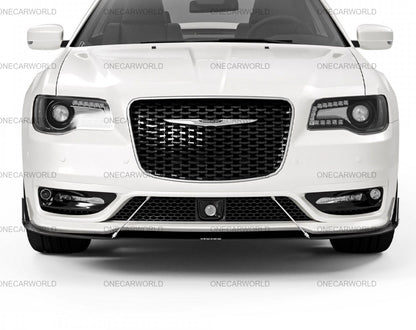 Front close-up of 2015–2023 Chrysler 300S with SRT-style bumper featuring fog lights, mesh grille, and DRL installed
