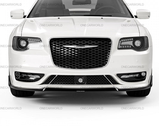 Front close-up of 2015–2023 Chrysler 300S with SRT-style bumper featuring fog lights, mesh grille, and DRL installed