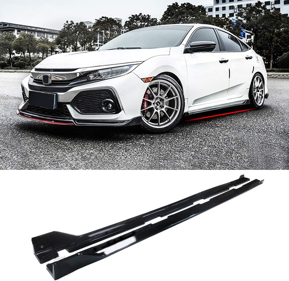 Honda Civic 2016–2021 equipped with gloss black side skirts and matching aerodynamic body kit, shown with product view – available at OneCarWorld.