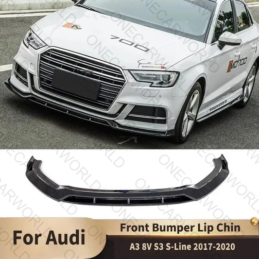 Audi A3 S3 Front Bumper Lip 2017-2020 Gloss Black S-Line Model Onecarworld