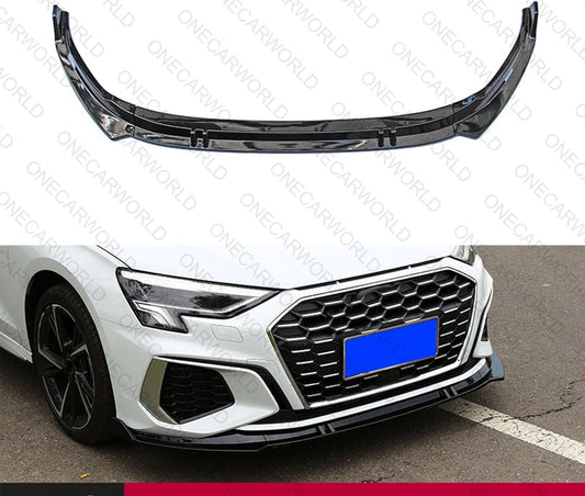 Audi A3 Front Bumper Lip 2021+ Gloss Black Onecarworld