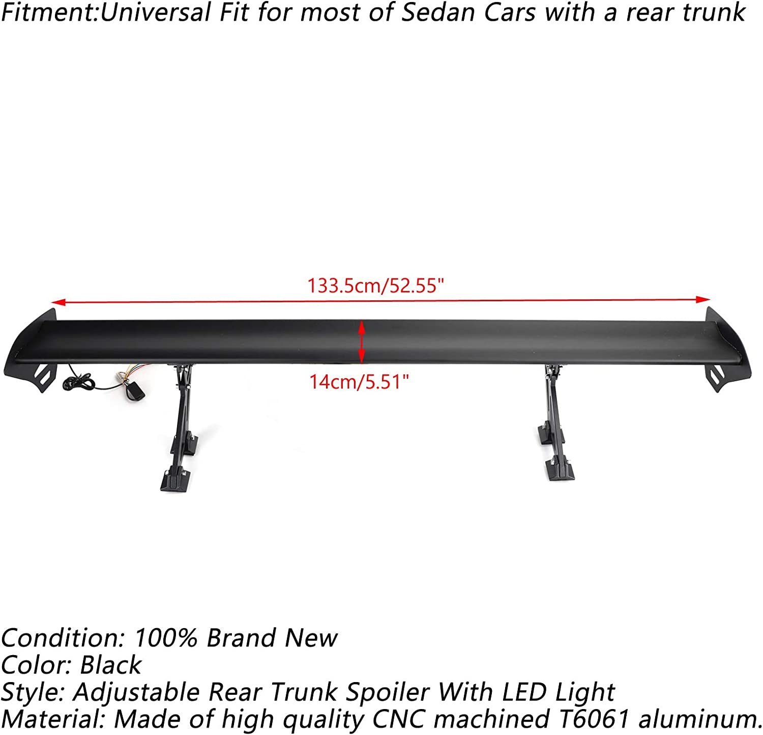 High Quality Universal LED Glossy Black Trunk Spoiler Body Kit for all Sedan Cars - ONECARWORLD