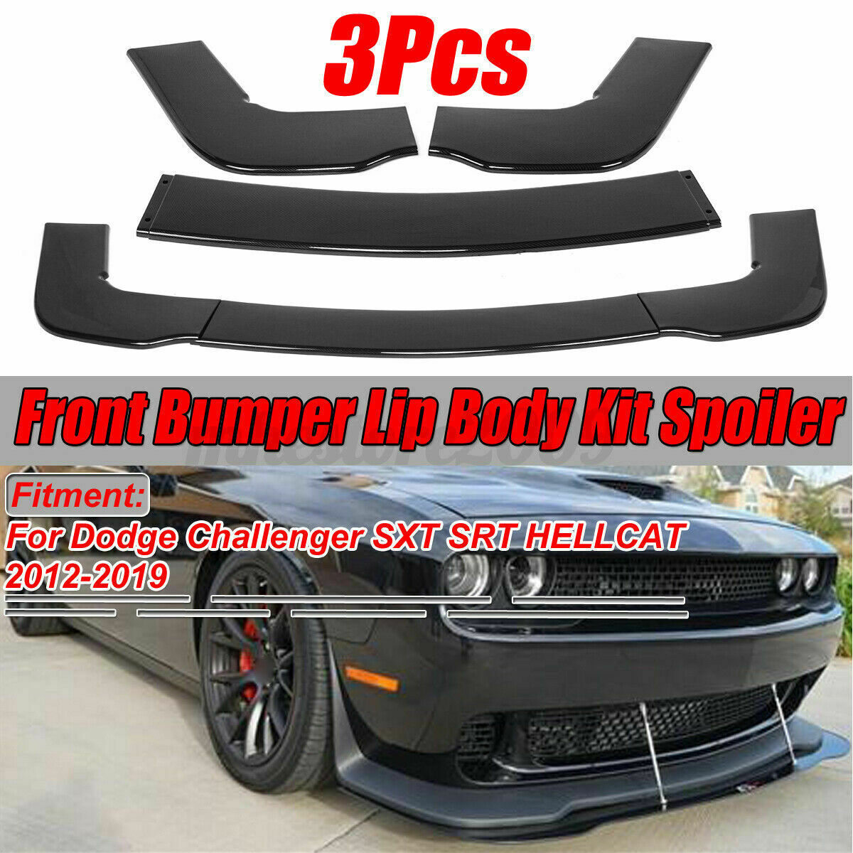 Front Bumper Lip Splitter For Dodge Challenger SXT SRT 2012-2019 Gloss Black - ONECARWORLD