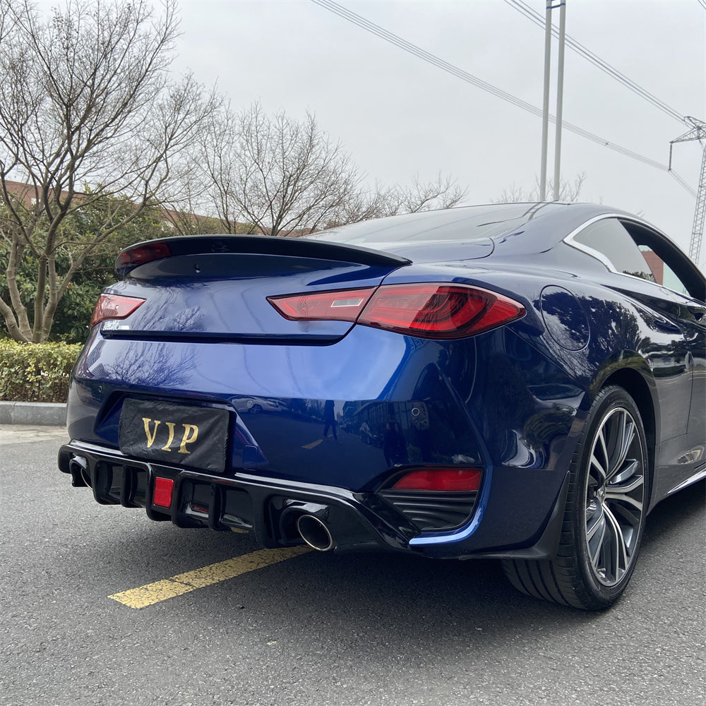 Rear Bumper Diffuser For INFINITI Q60 2017-2019 Glossy Black - ONECARWORLD