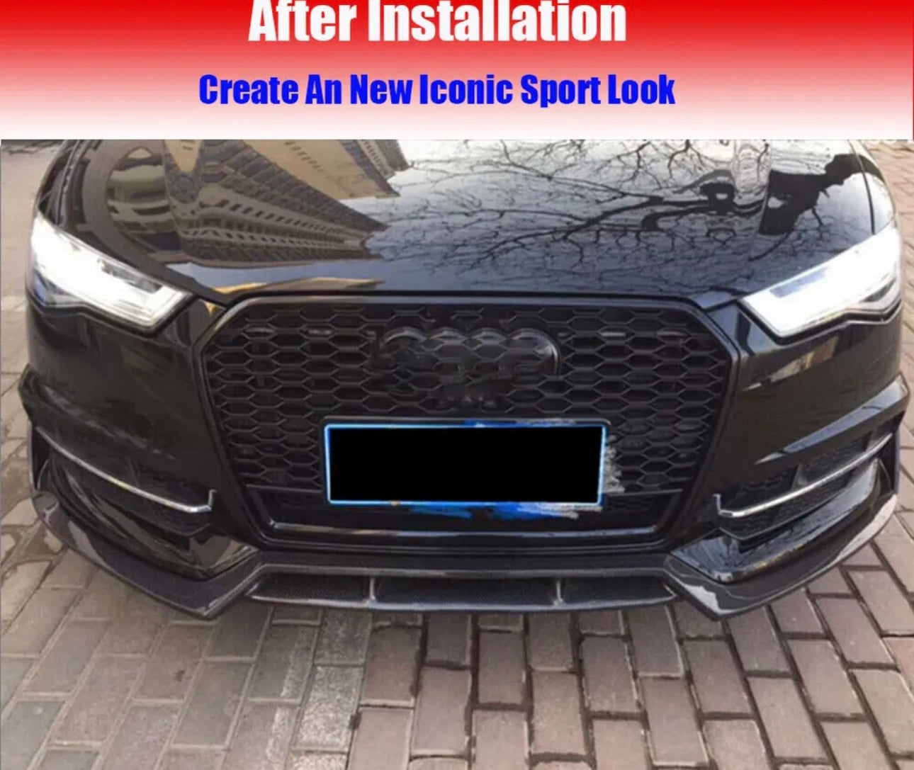 For Audi S6 A6 Sline C7.5 Sedan Facelift Glossy Black Front Bumper Lip Spoiler Splitter Aero Body Kit - ONECARWORLD