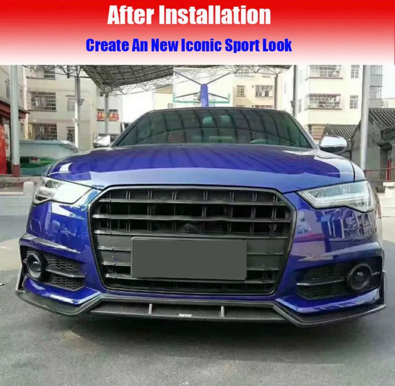 For Audi S6 A6 Sline C7.5 Sedan Facelift Glossy Black Front Bumper Lip Spoiler Splitter Aero Body Kit - ONECARWORLD