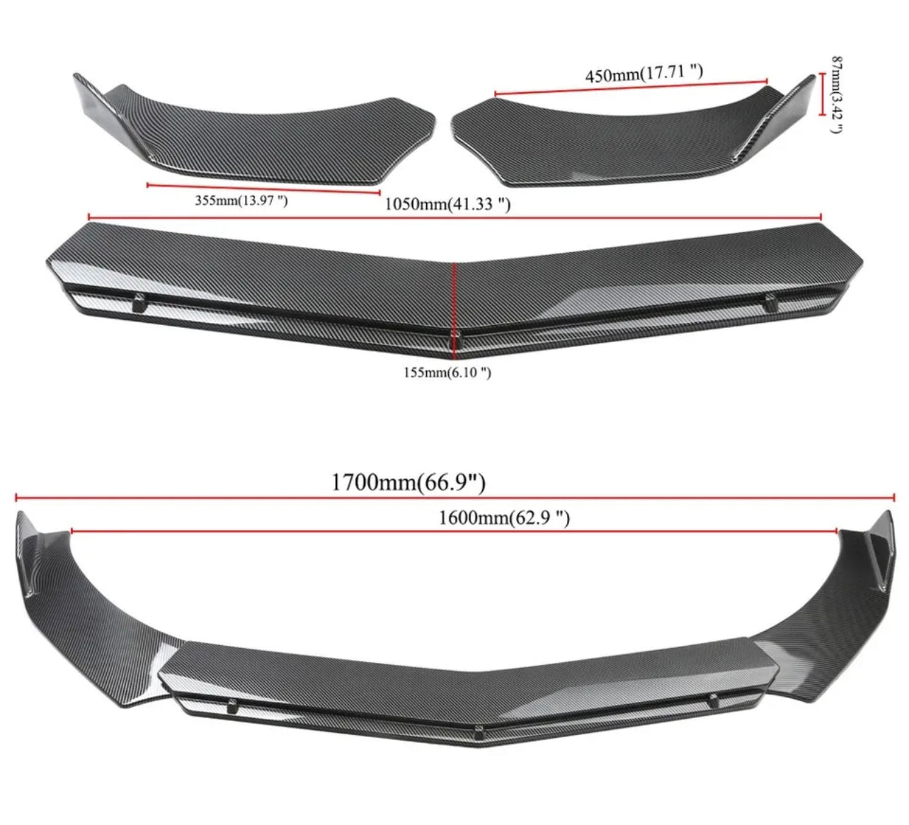 UNIVERSAL CARBON FIBER 3PCS FRONT LIP FOR ALL CARS - ONECARWORLD