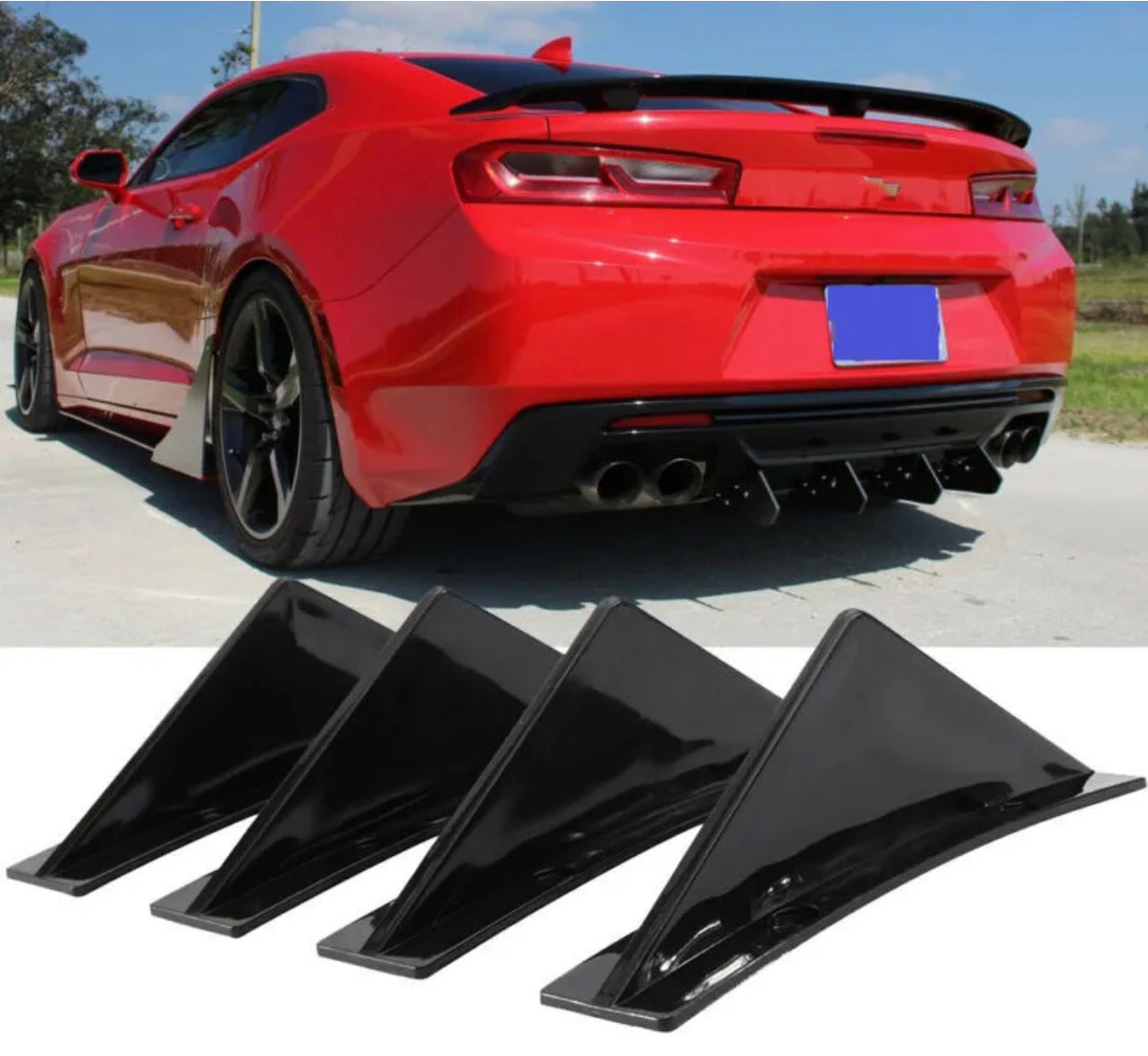 4Pcs Car Rear Bumper Diffuser Shark Fin Curved Spoiler Lip Wing