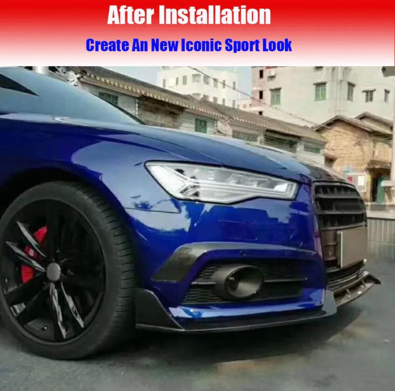For Audi S6 A6 Sline C7.5 Sedan Facelift Glossy Black Front Bumper Lip Spoiler Splitter Aero Body Kit - ONECARWORLD