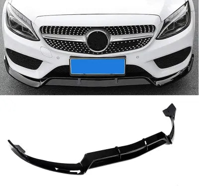 Front Bumper Lip Spoiler, For Benz W205 SPORTS C180 C200 C300 2015-2018 GLOSSY BLACK - ONECARWORLD