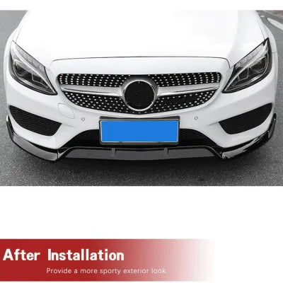 Front Bumper Lip Spoiler, For Benz W205 SPORTS C180 C200 C300 2015-2018 GLOSSY BLACK - ONECARWORLD
