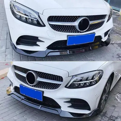 Front Bumper Lip Spoiler, For Benz W205 SPORTS C180 C200 C300 2015-2018 GLOSSY BLACK - ONECARWORLD