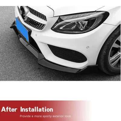 Front Bumper Lip Spoiler, For Benz W205 SPORTS C180 C200 C300 2015-2018 GLOSSY BLACK - ONECARWORLD
